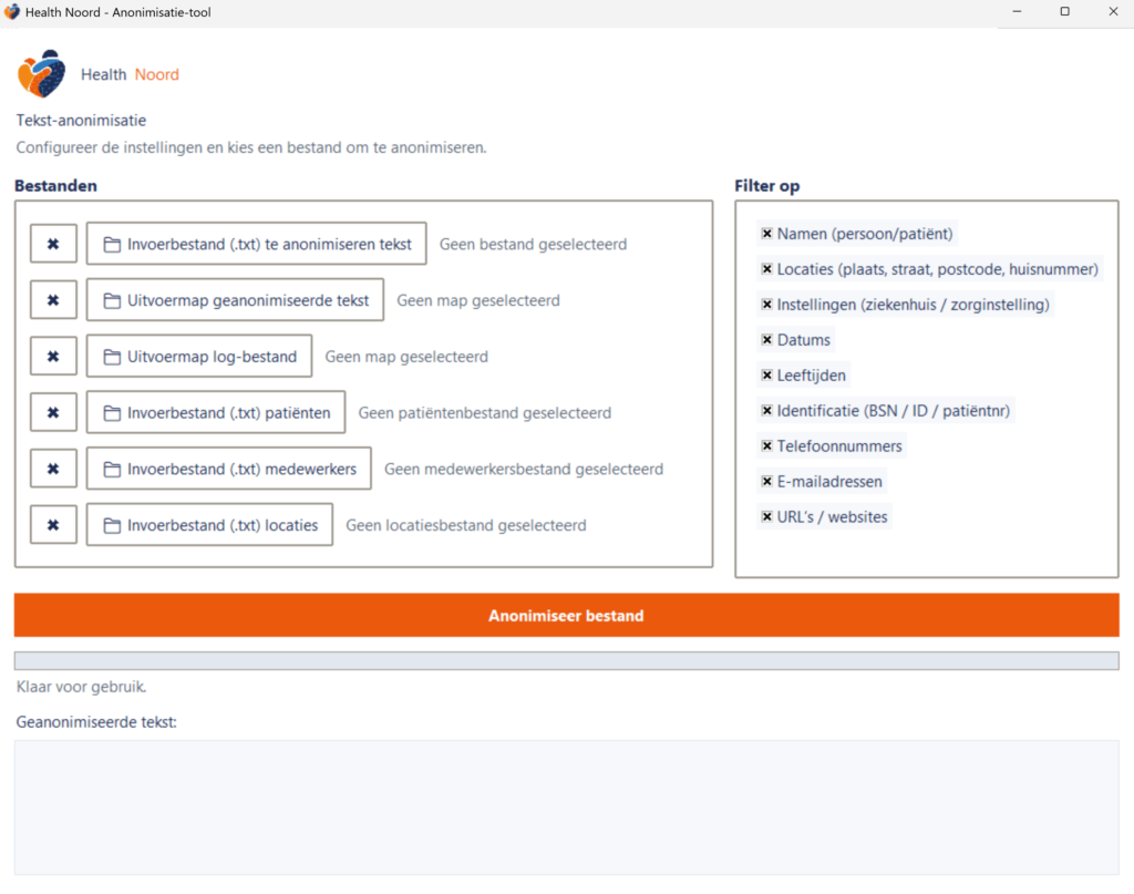 Health Noord anonimisatie-tool